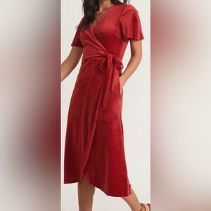 Marin Layer Viola Velour Midi Red Wrap Dress Size XL